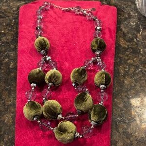PlunderGreen Velvet and Glass Bead Necklace